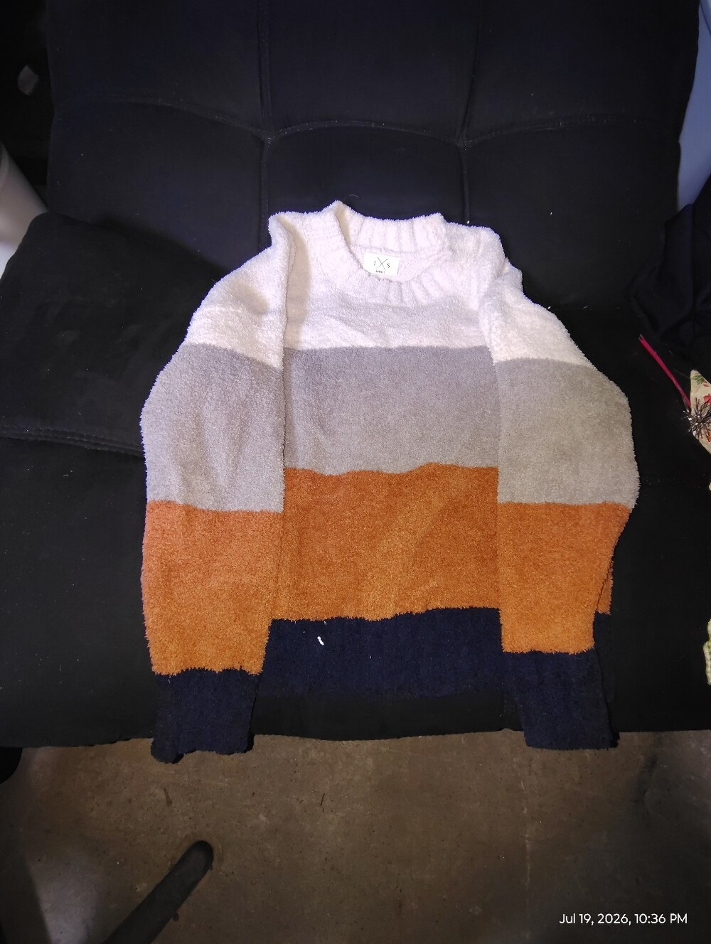 Striped Plush Crewneck Sweater - Cream, Gray, Rust & Navy